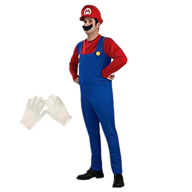 Super Mario Bros Plumber Halloween Costume Set with Hat & Gloves