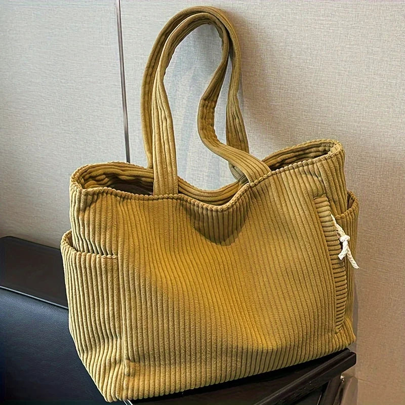 Corduroy Tote Bag – Large Capacity Casual Shoulder Handbag
