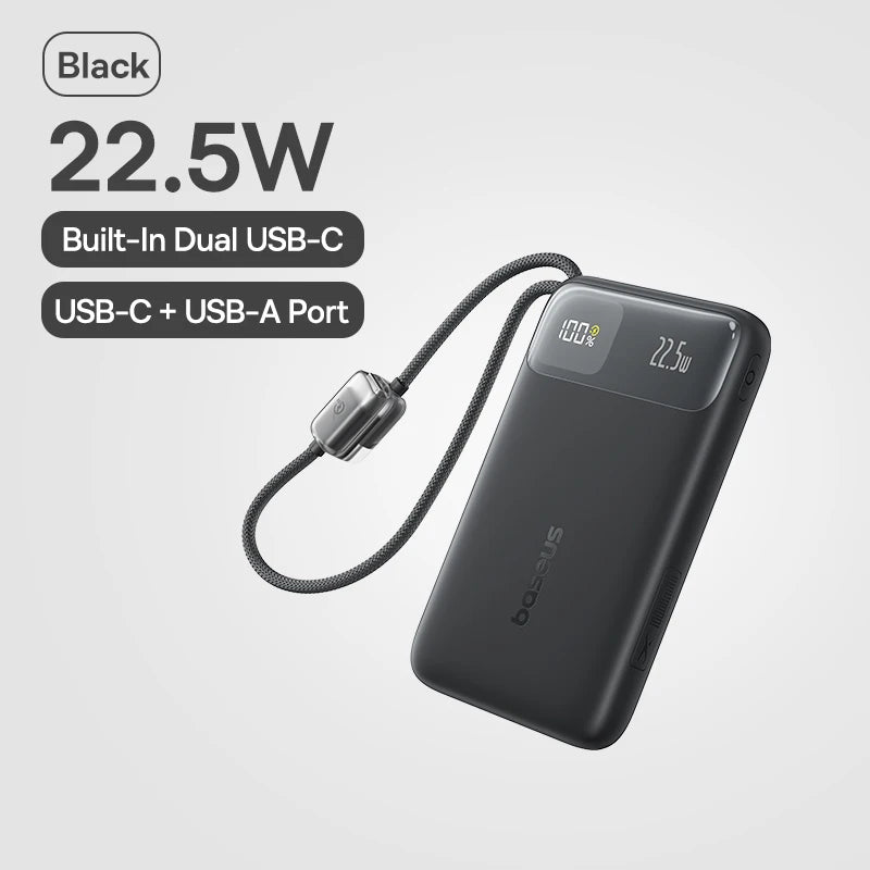 Baseus 10000mAh Power Bank 22.5W Fast Charging with Built-In Dual USB-C Cable