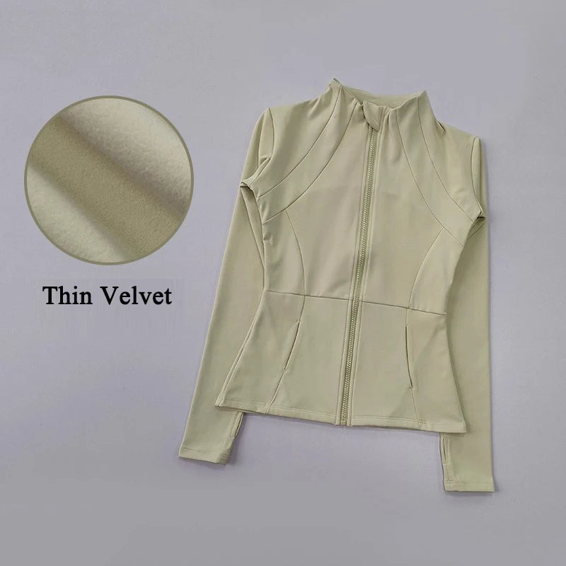 Women's Slim-Fit Fleece Sports Jacket – Long Sleeve Warm Zip-Up Coat