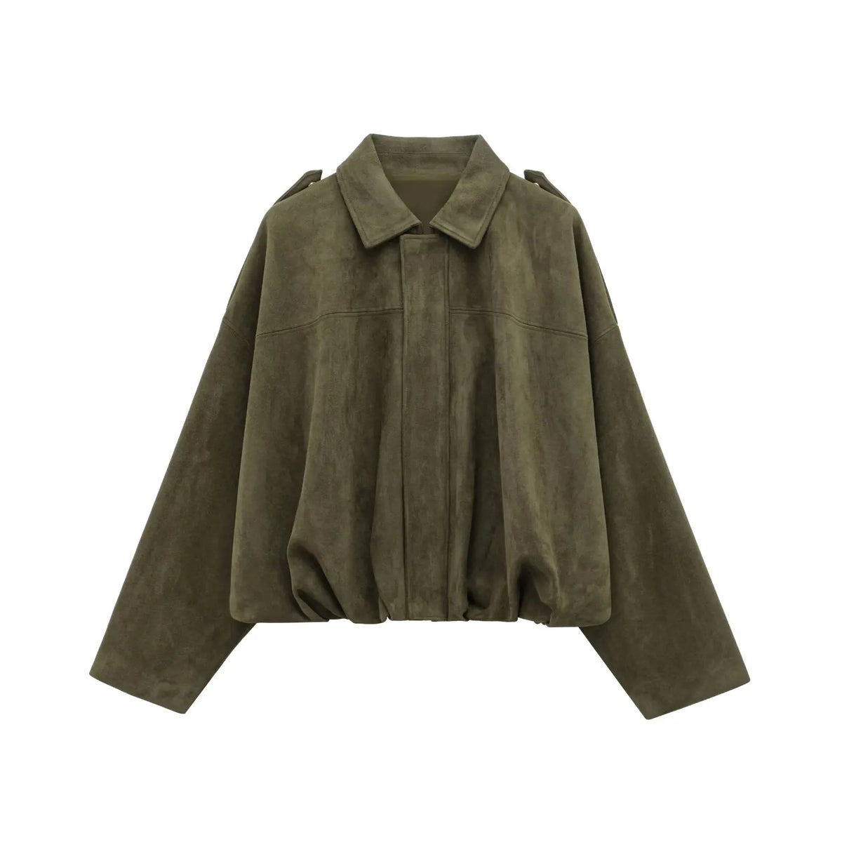 Women's Oversized Suede Coat – Bat Sleeve Zip-Up Winter Jacket