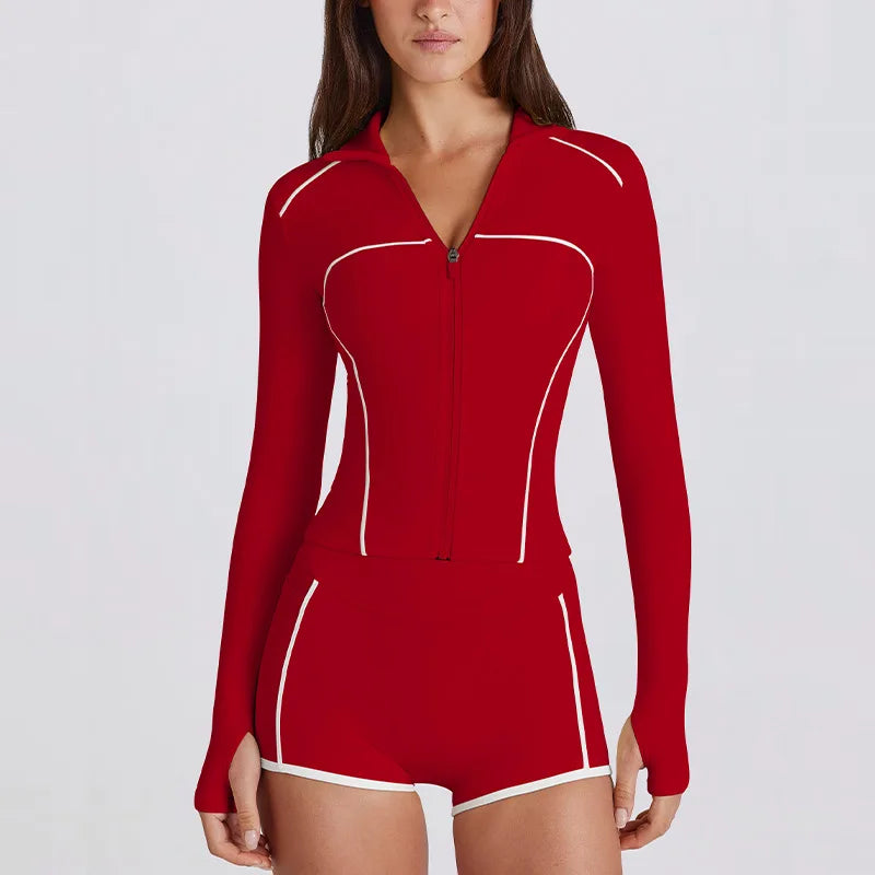 Women's Long Sleeve Zip-Up Yoga Jacket – Slim Fit Athletic Top