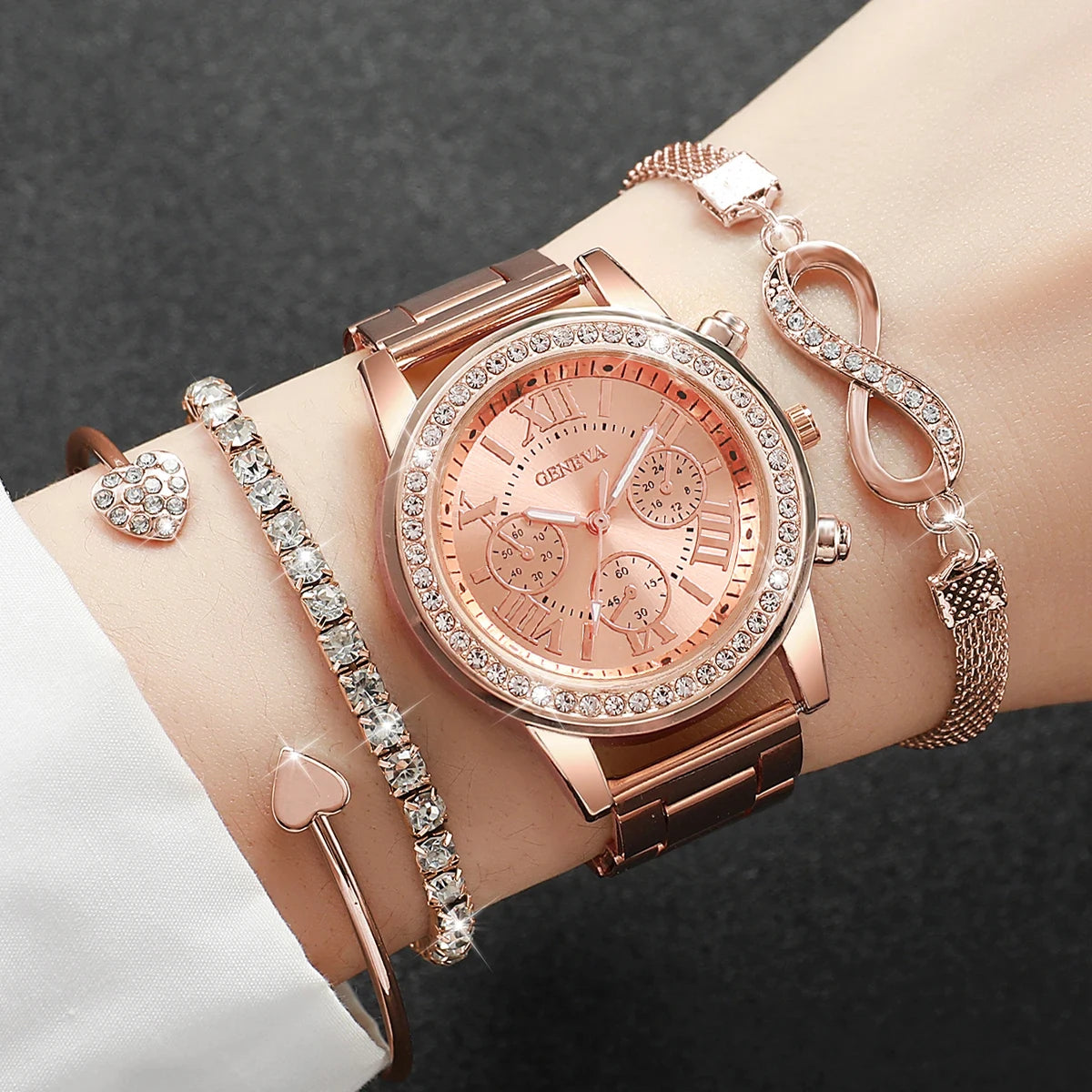 Women's Quartz Watch & Bracelet Set – Rhinestone Luxury Gift