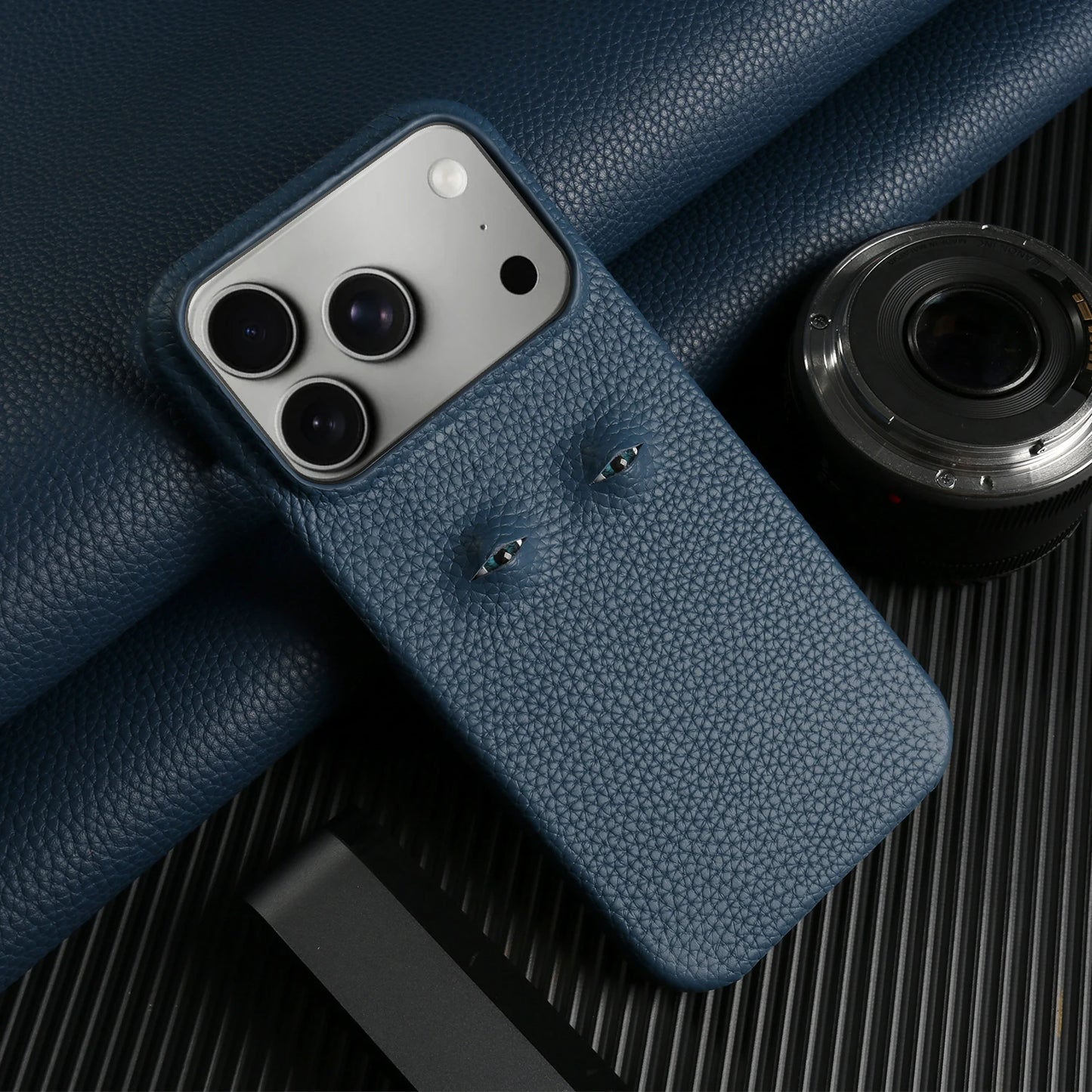 Eyes Lychee Genuine Leather iPhone Case
