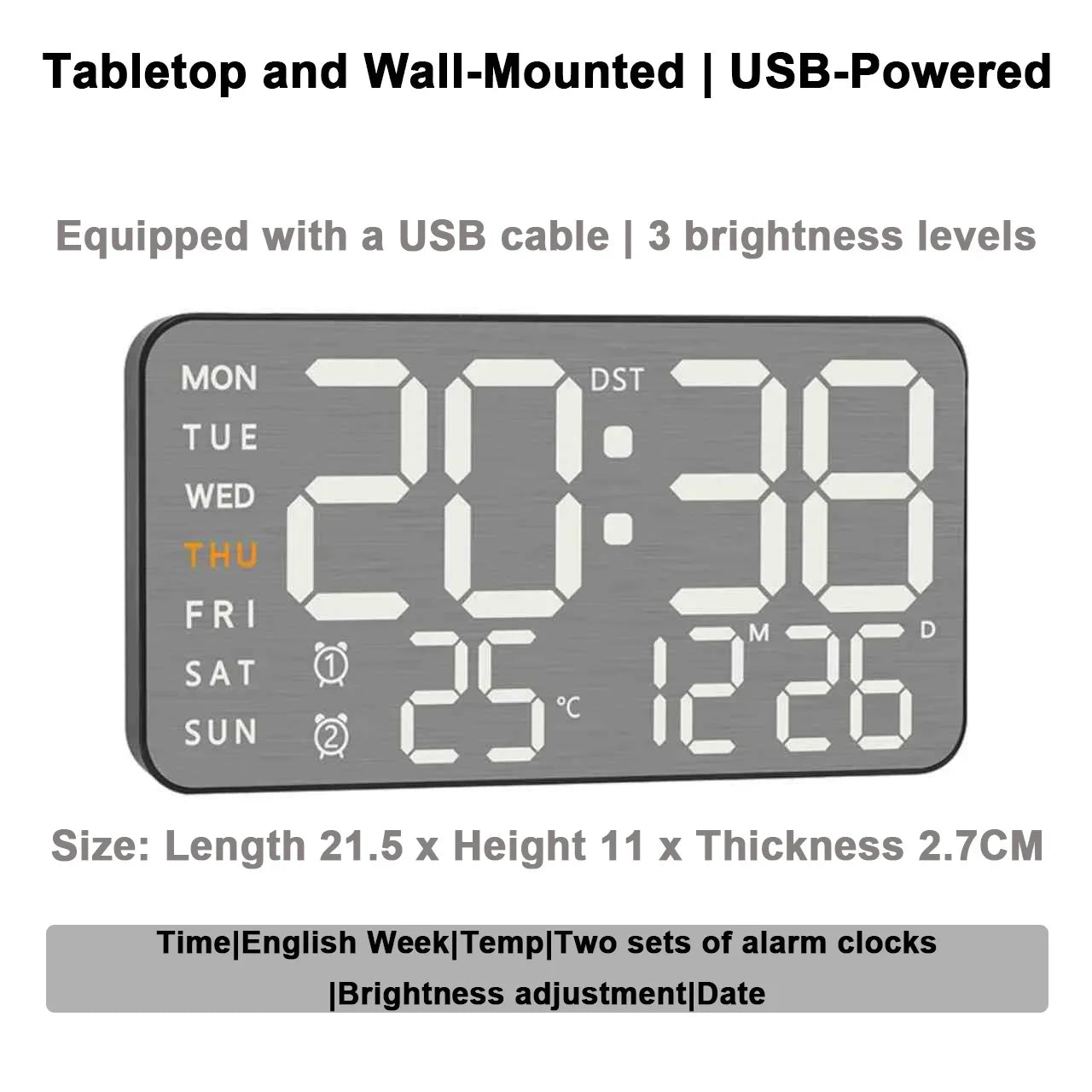 LED Digital Alarm Clock with Temperature Display & Remote Control