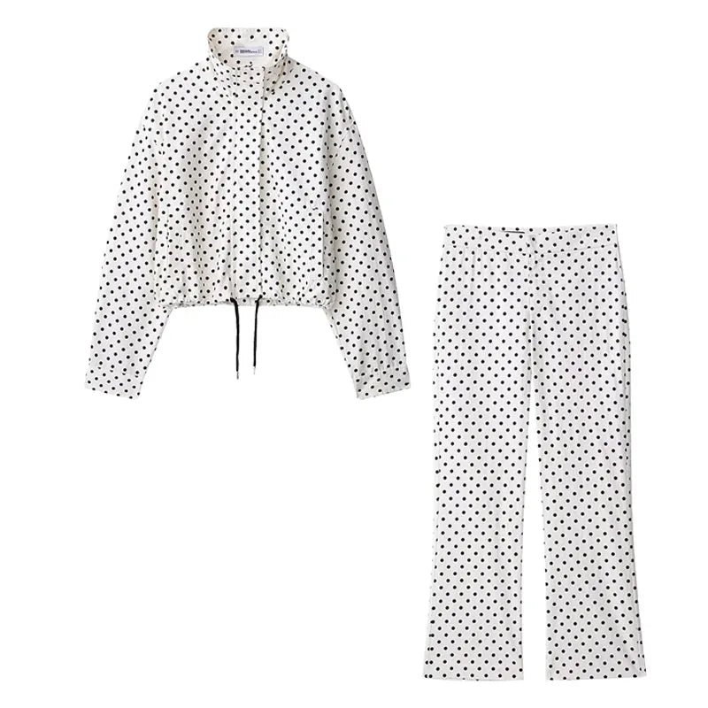 Women's Polka Dot Turtleneck Jacket & Shorts Set – Casual Autumn Outfit