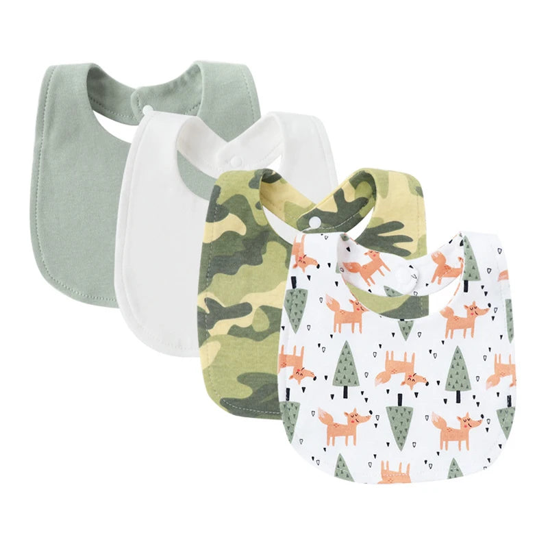 Cotton Baby Bibs 4-Pack – Cartoon Newborn Drool Bibs