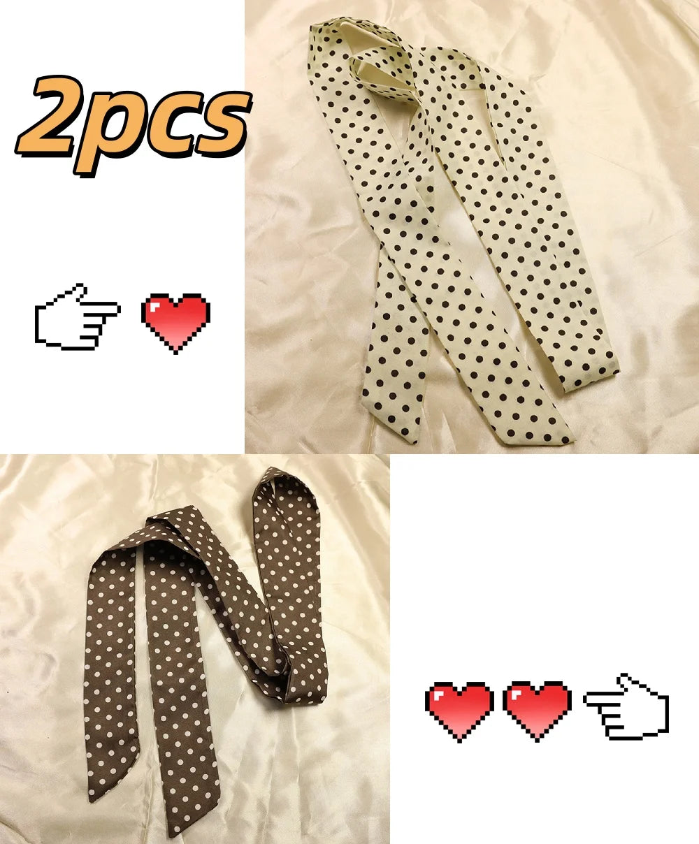 Silk Ribbon Neck Scarf for Women – Polka Dot Skinny Neckerchief & Bandana