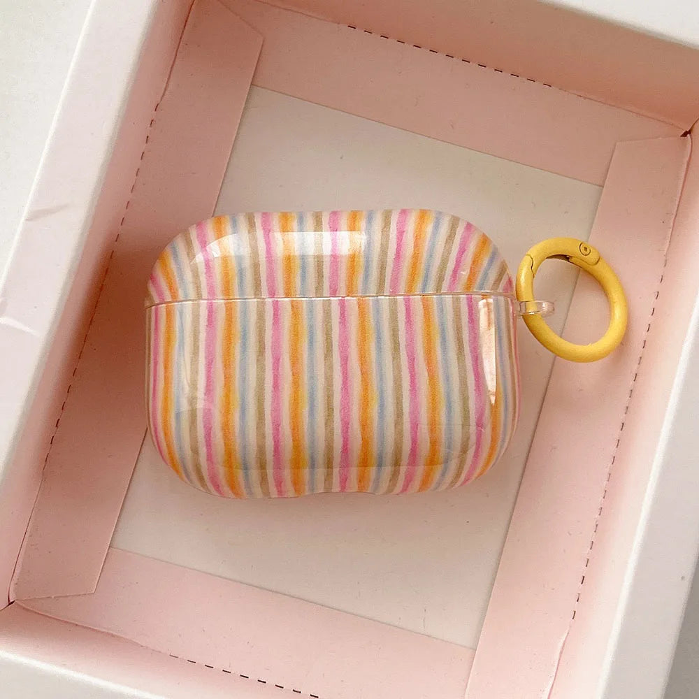 Colorful Striped AirPods Case with Keychain Ring – Summer Style