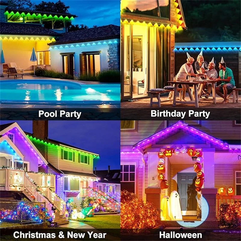 Smart RGB Outdoor Eave Lights – App & Remote Control, IP67, 15/30/60M
