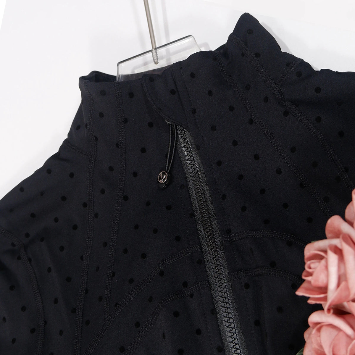Polka Dot Zip-Up Jacket Women Stand Collar Slim Fit Outerwear