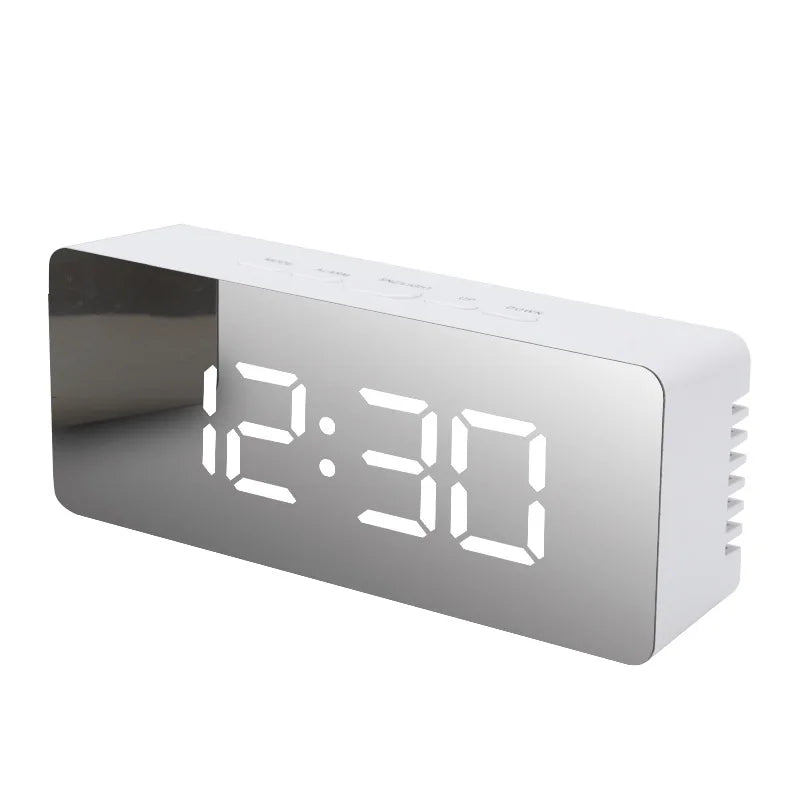LED Mirror Alarm Clock with Temperature Display for Bedroom & Office
