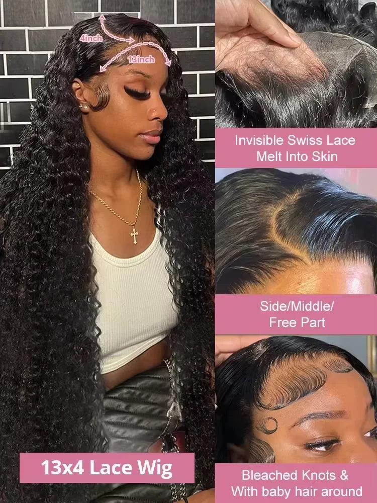 Deep Wave HD Lace Front Wig Human Hair 200% 250% Density Pre-Plucked