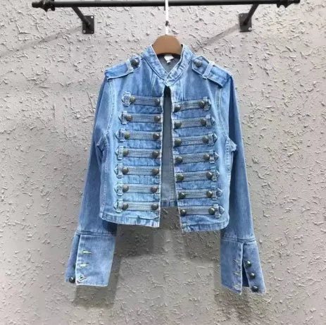 Women's Double-Breasted Denim Jacket – Military Style