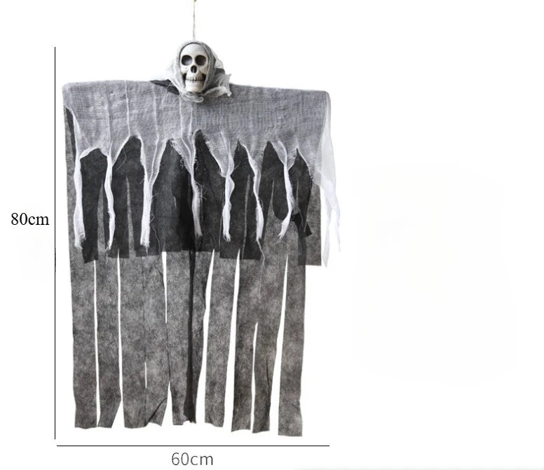 Halloween Hanging Skeleton Ghost Decoration – Glowing Skull with Gauze Robe