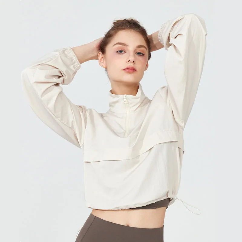 Women's Long Sleeve Athletic Pullover Jacket – Fitted Running Top