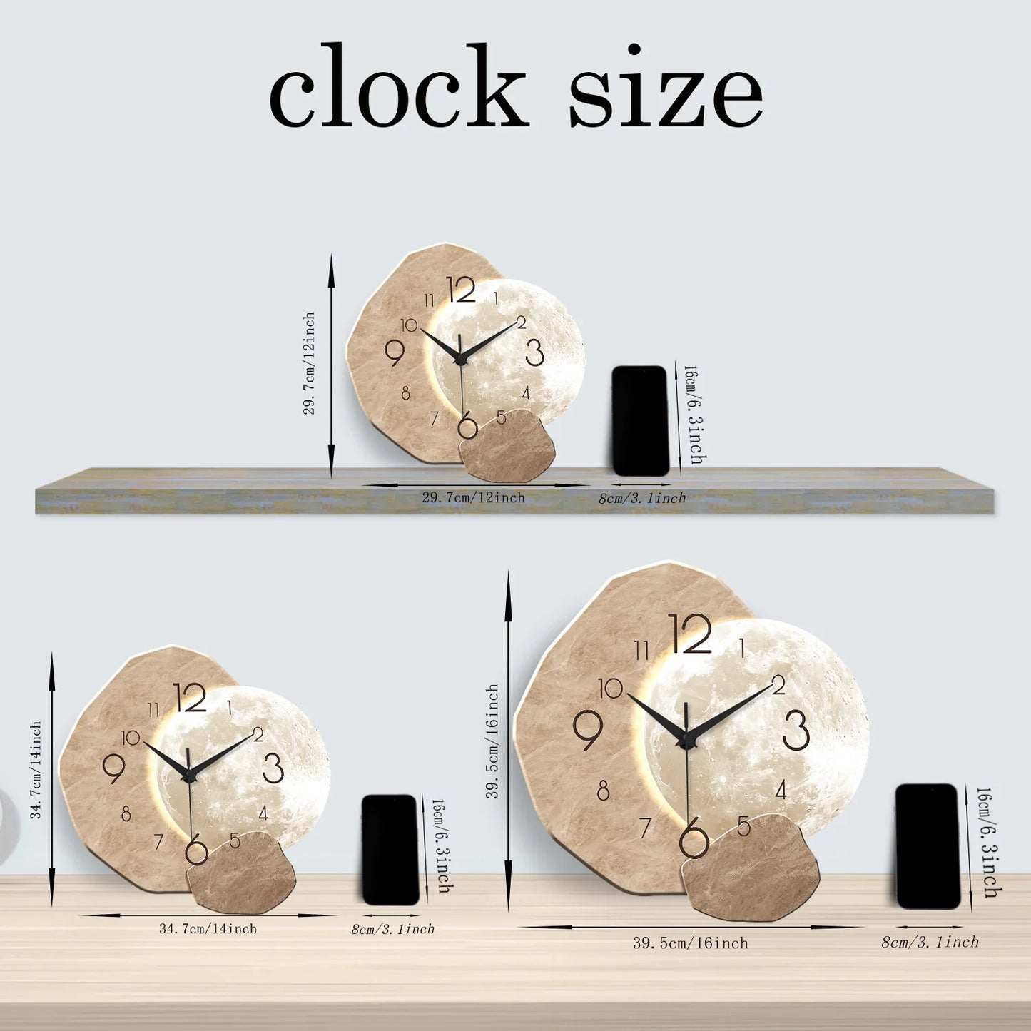 Silent Wall Clock – Modern Moon Design, Quartz Movement for Bedroom & Living Room
