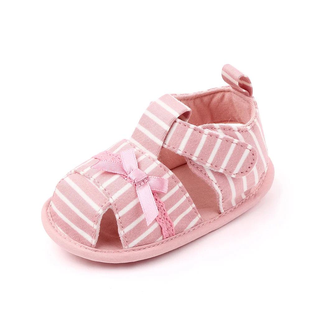 Baby Girl Cotton Sandals – Breathable Bow Toe-Covered 0–18 Months