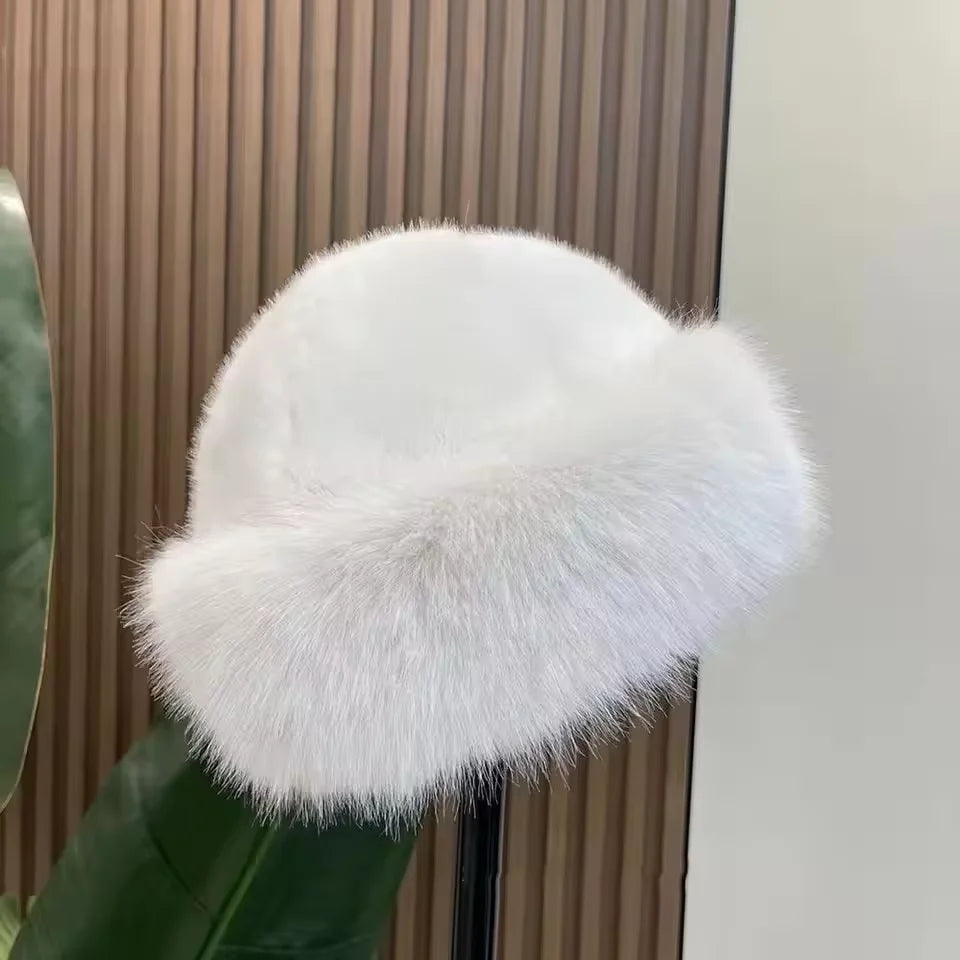 Faux Fur Winter Hat for Women – Fluffy Warm Bucket Cap