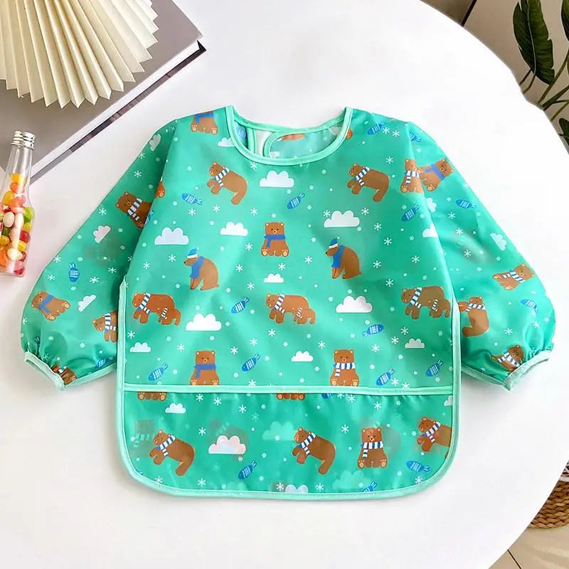 Baby Long Sleeve Waterproof Bib Apron with Pocket