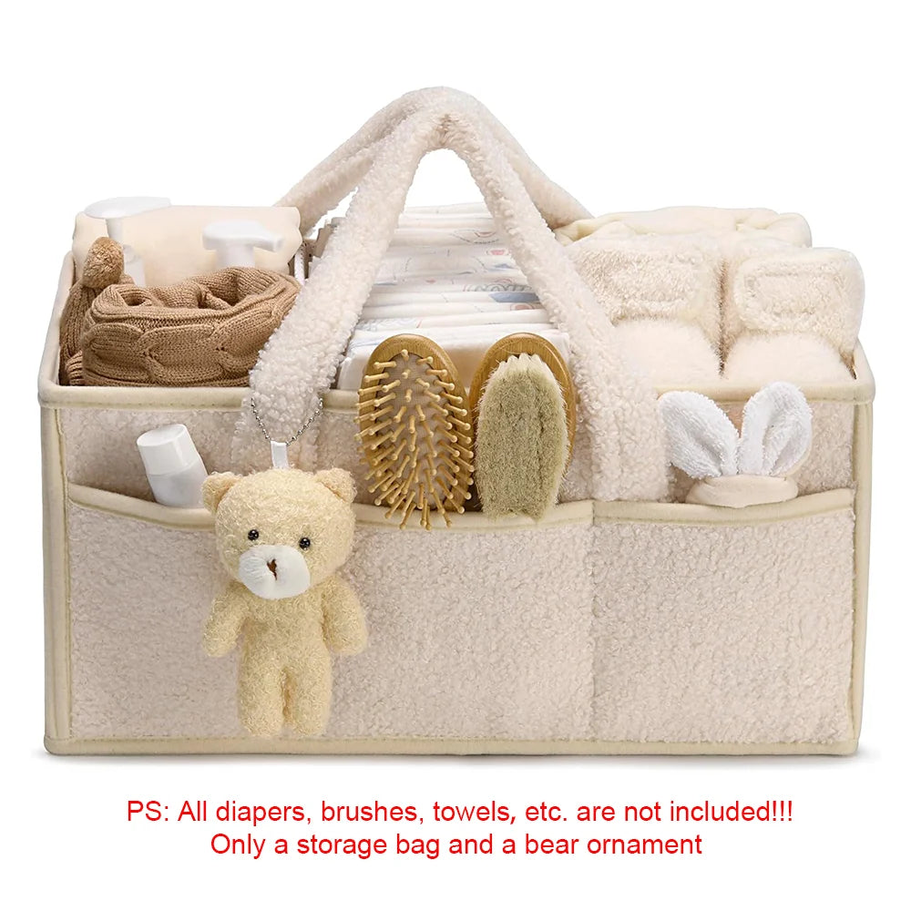 Baby Diaper Caddy Organizer – Plush Nursery Storage Basket with Compartments
