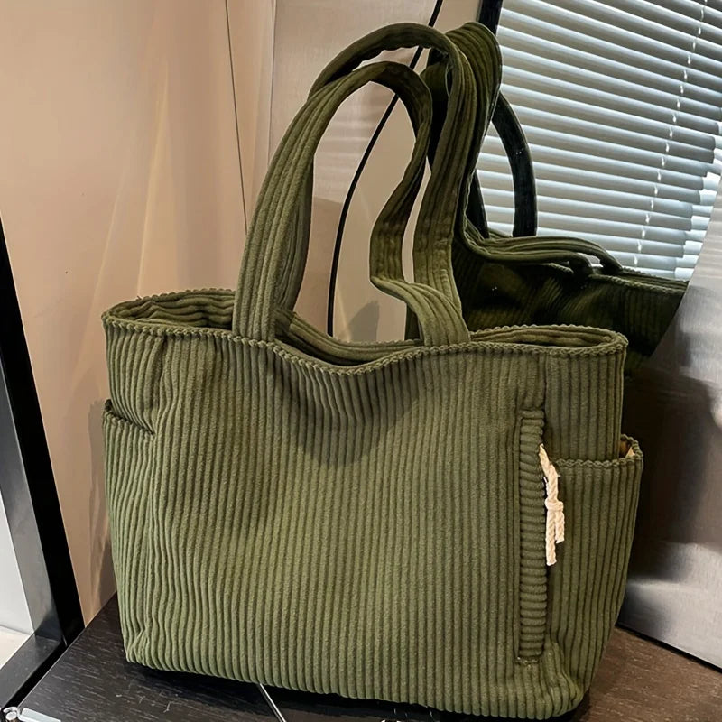 Casual Corduroy Tote Bag for Women – Large Capacity Shoulder Bag
