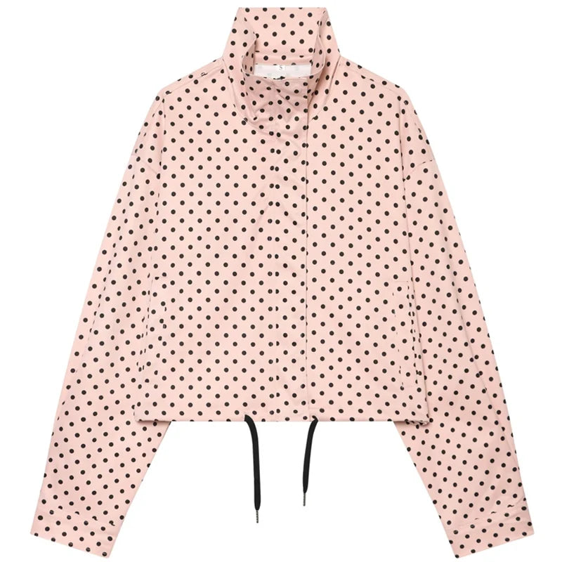 Women's Polka Dot Bomber Jacket – Oversized Cropped Aviator Outerwear