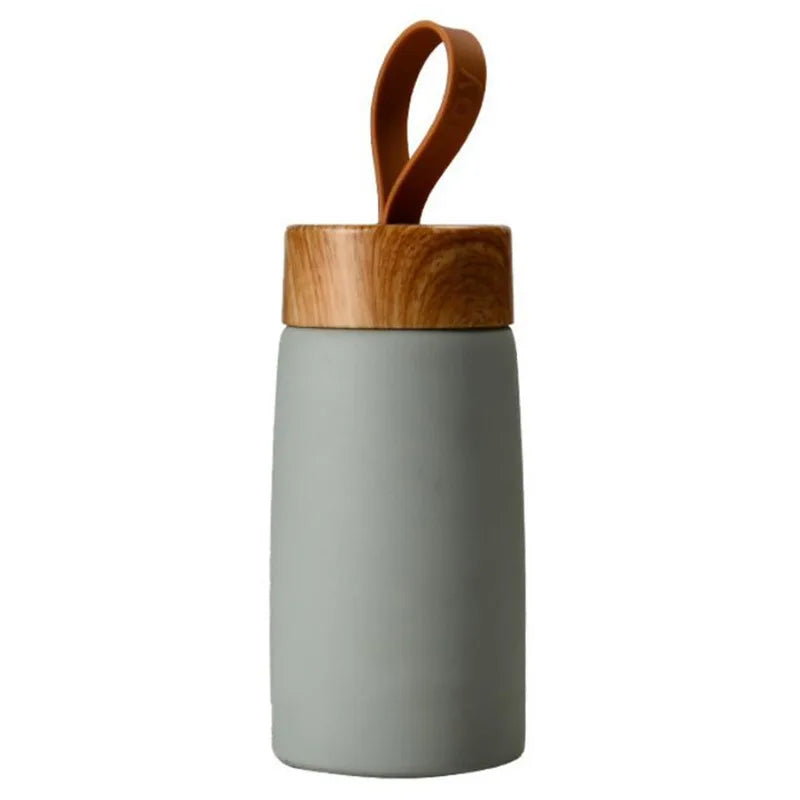Mini Insulated Coffee Mug – Stainless Steel Thermos with Wood Lid