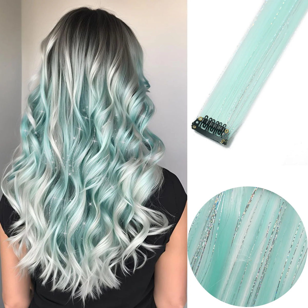 Clip-In Hair Extensions 6 Pcs Colored Highlights 22 Inch Straight