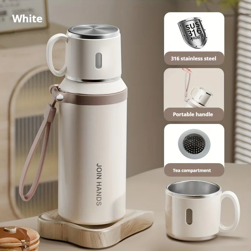 316 Stainless Steel Vacuum Flask with Cup & Tea Compartment | 20.3oz