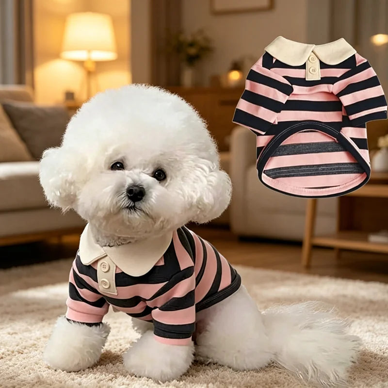 Striped Dog Polo Shirt – Summer Pet Top for Small Dogs