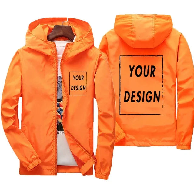 Men's Custom Logo Windbreaker Jacket – Waterproof Hooded Coat Up to 7XL