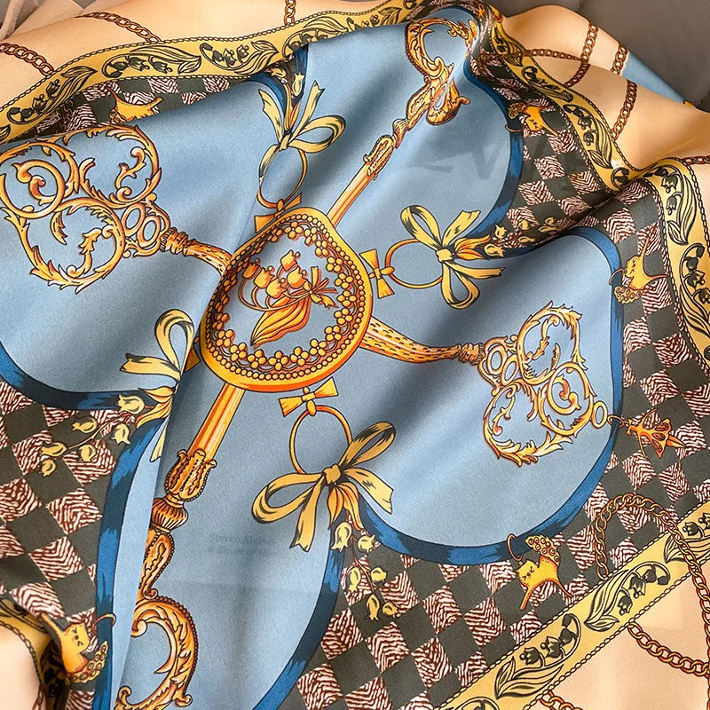 Chain Pattern Silk Square Scarf – 70cm Luxury Kerchief