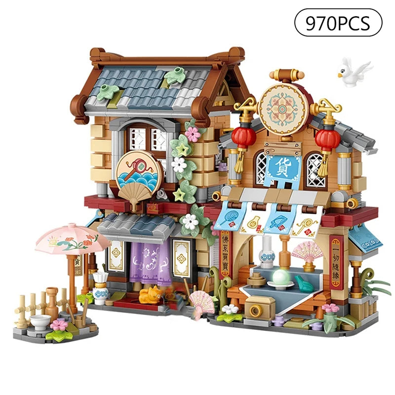 Japanese Street View Building Blocks Set – Izakaya & Panda Tea House