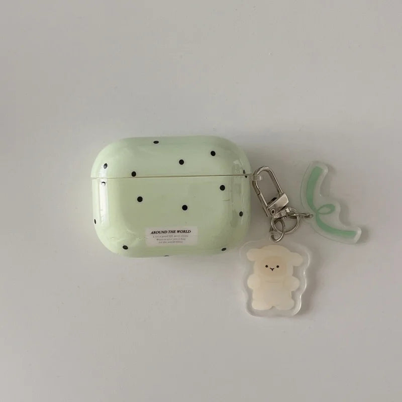 Cute Polka Dot AirPods Case with Dalmatian Dog Charm