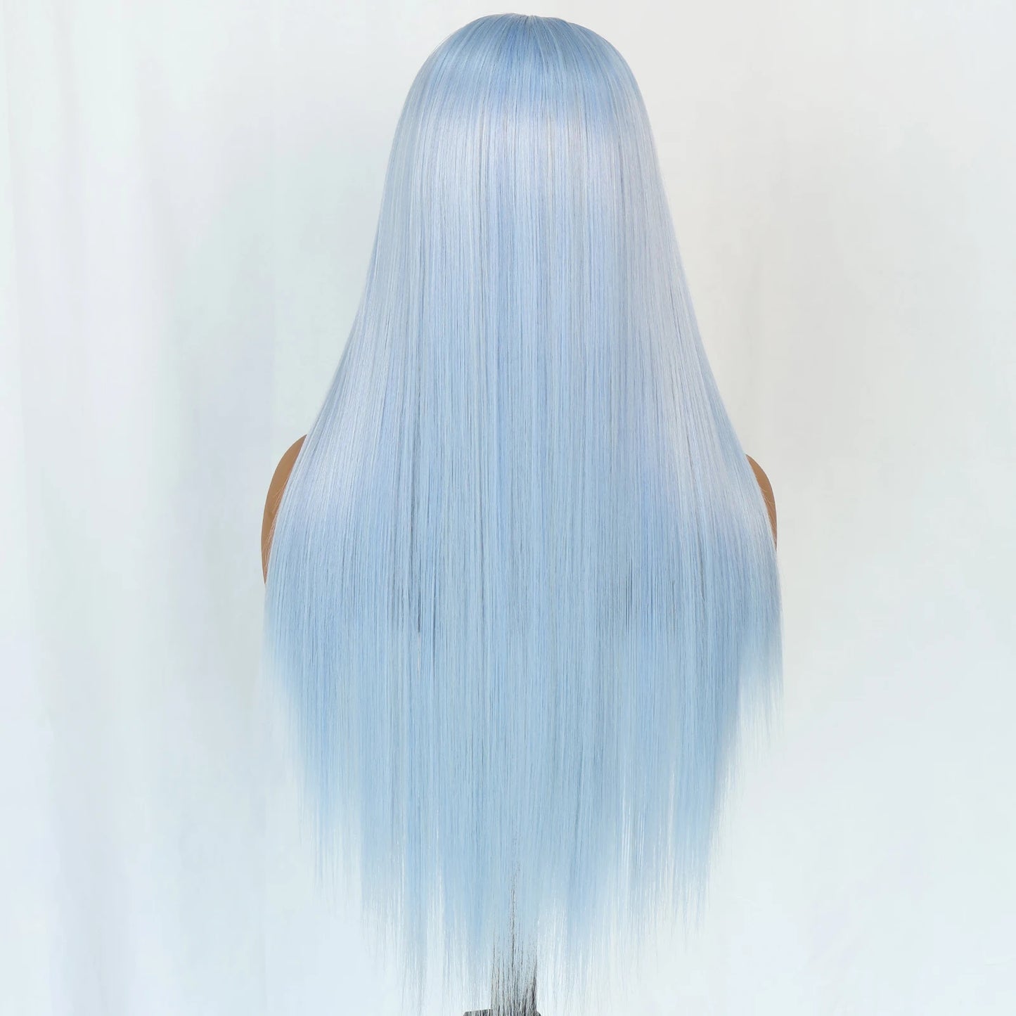 Blue Long Straight Synthetic Lace Front Wig 28 Inch 180% Density
