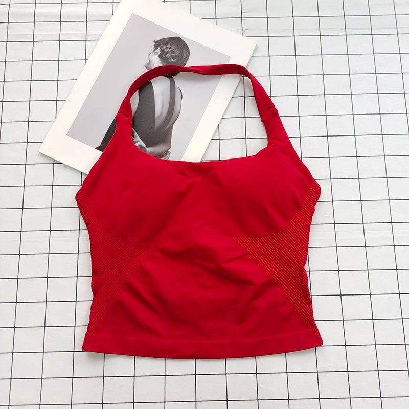 Women's Padded Halter Neck Backless Sports Top