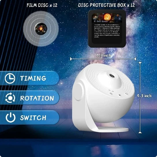 Galaxy Projector Night Light – 360° Rotating Planetarium Lamp with 12 Film Discs