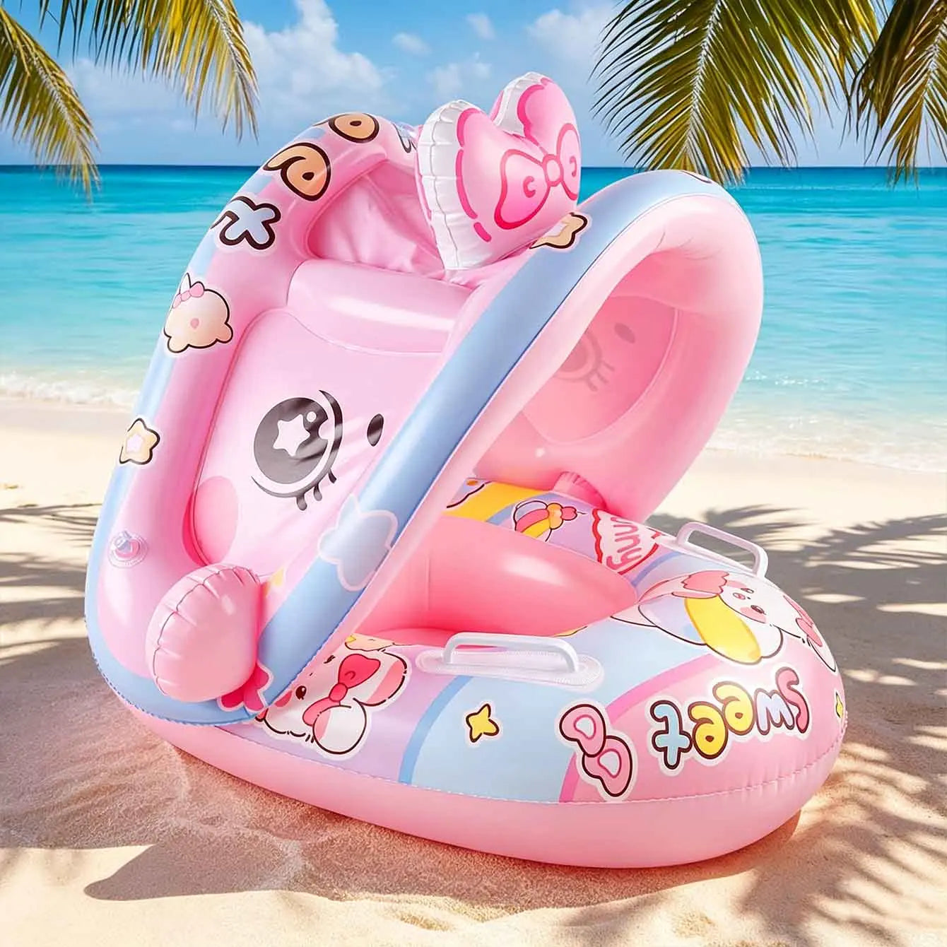Inflatable Baby Pool Float Seat with Canopy & Handles