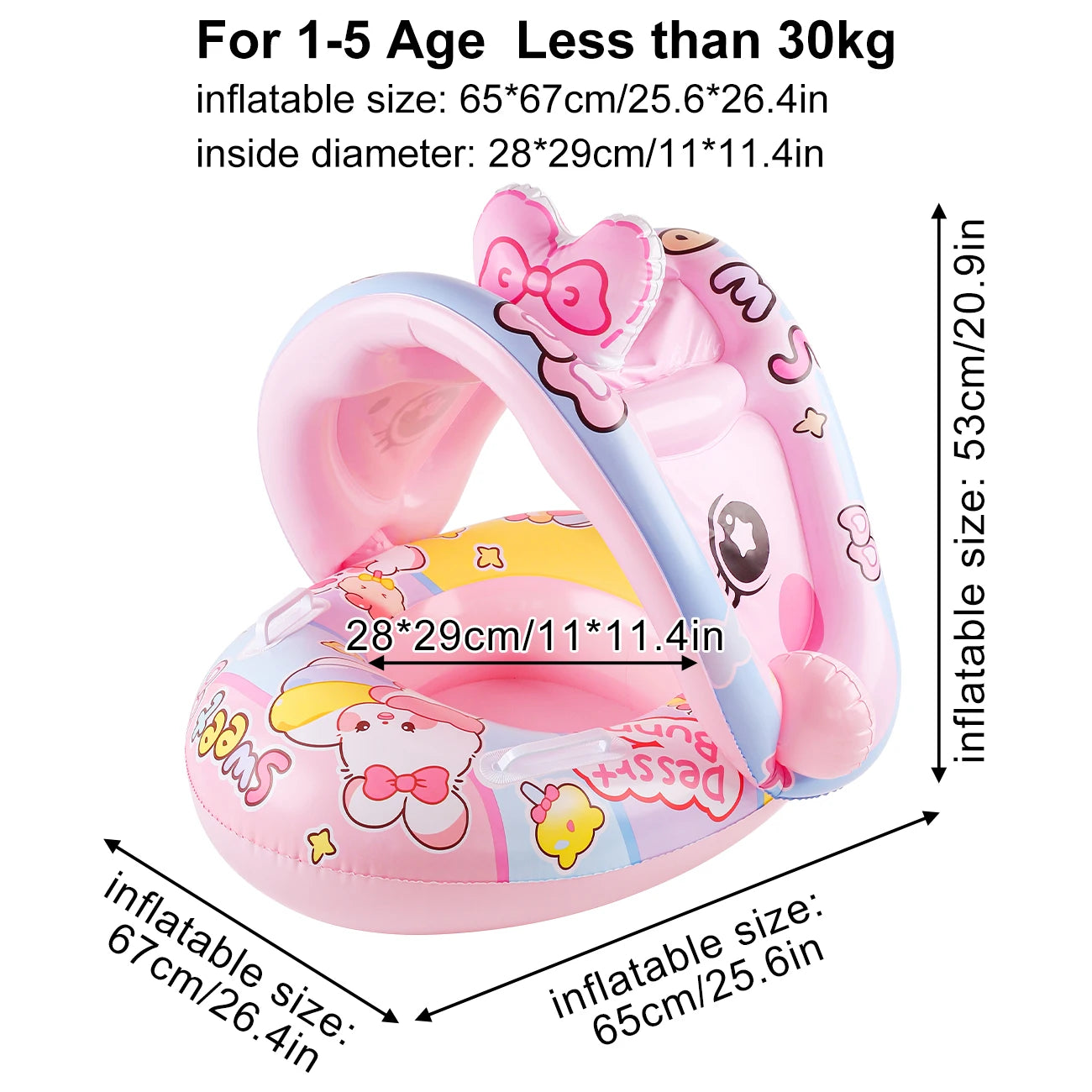 Inflatable Baby Pool Float Seat with Canopy & Handles