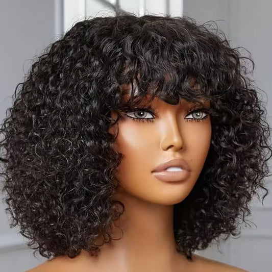 Jerry Curly Pixie Bob Human Hair Wig with Bangs – Wear & Go