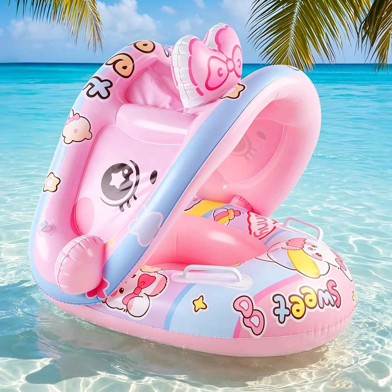 Inflatable Baby Pool Float Seat with Canopy & Handles