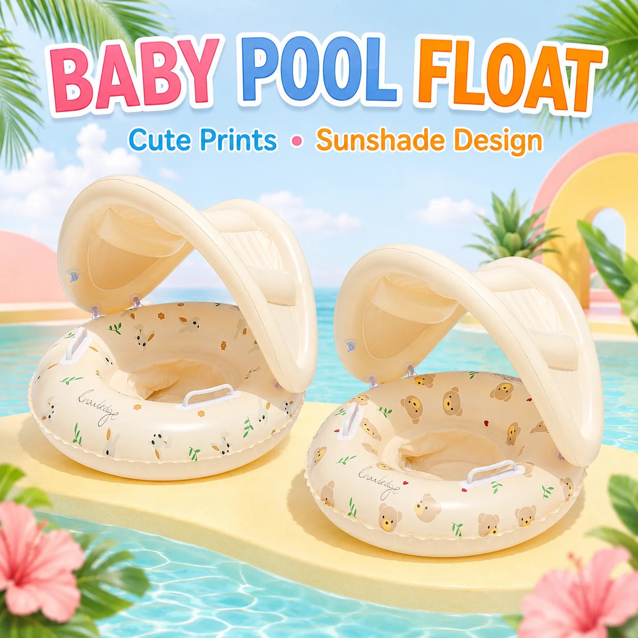 Baby Swim Ring with Detachable Sun Canopy – Infant Pool Float
