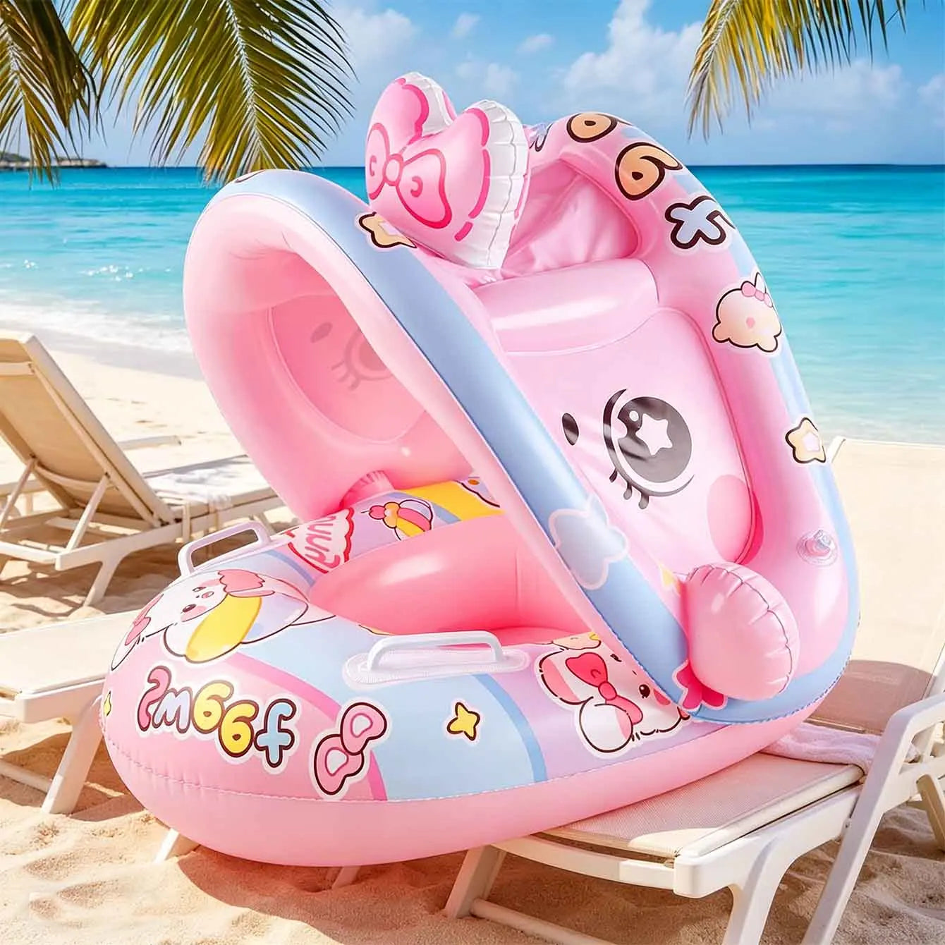 Inflatable Baby Pool Float Seat with Canopy & Handles