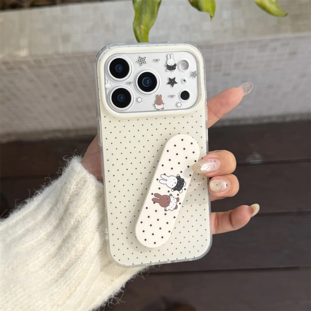 Cute Checkered Rabbit Leather iPhone Case