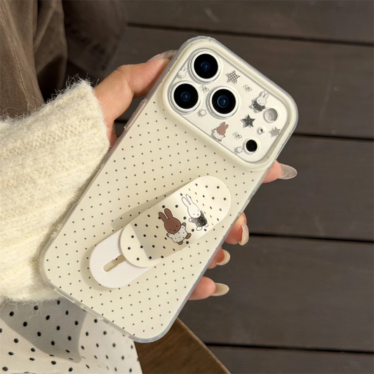 Cute Checkered Rabbit Leather iPhone Case