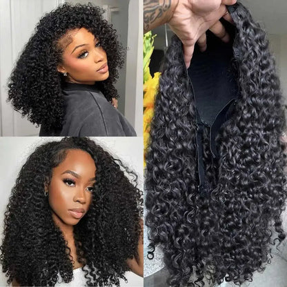 Kinky Curly Half Wig – Human Hair Clip-In 3-in-1