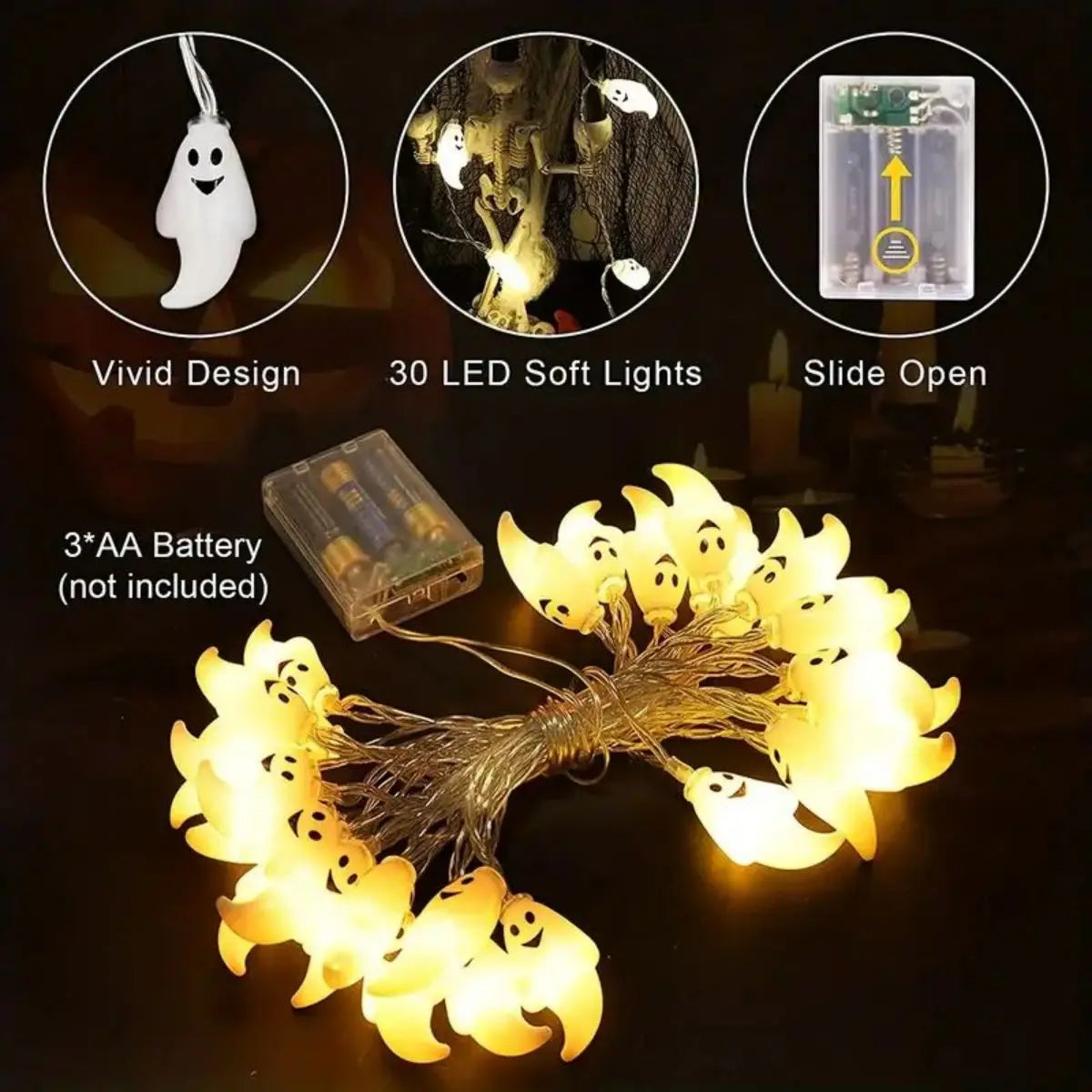 Halloween Ghost String Lights – LED Fairy Lights Decoration