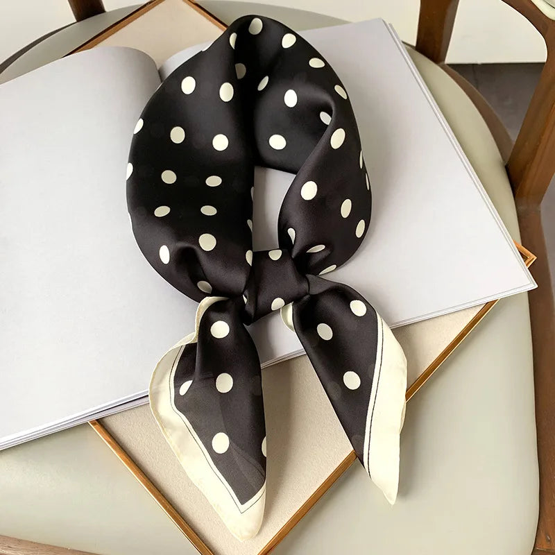 Polka Dot Silk Square Scarf – Women's Luxury Satin Neckerchief & Hair Tie