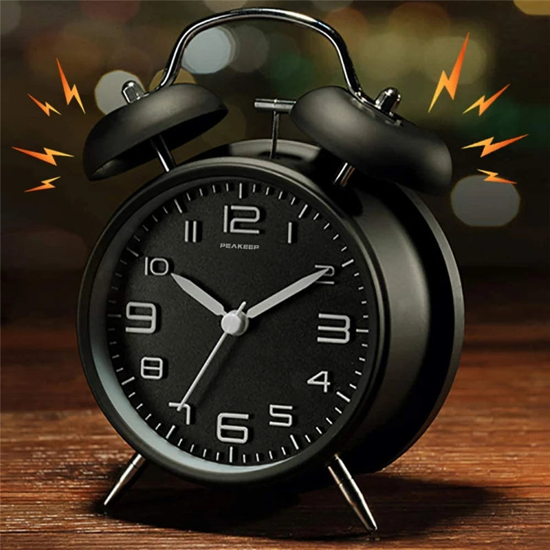 Twin Bell Alarm Clock – 4-Inch Loud Metal Desk Clock with Backlight & 3D Dial